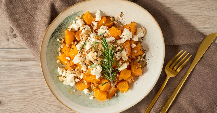 Refogada rápida de abóbora com queijo feta