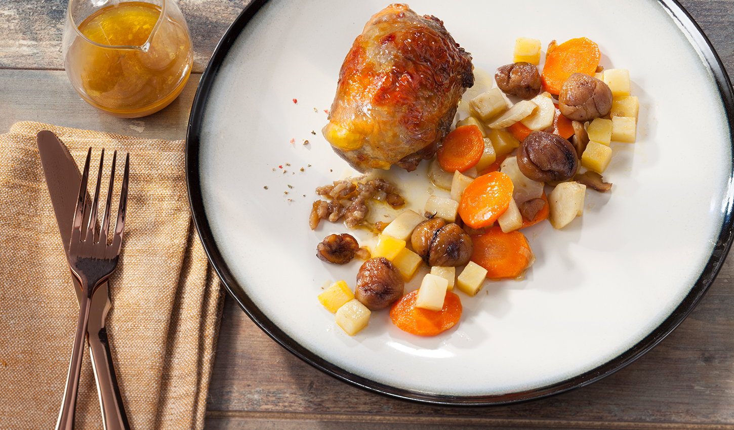 Malditos de galinha-da-guiné recheados com castanhas e vegetais de inverno | Albal®