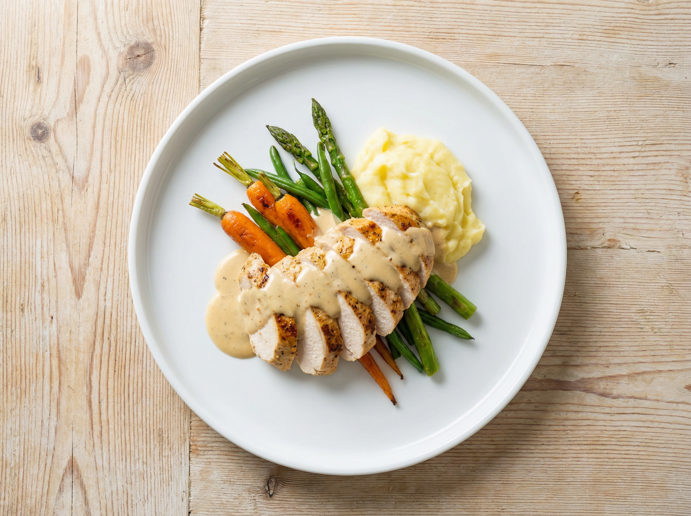 Pollo relleno de espinacas y salchicha con setas salteadas