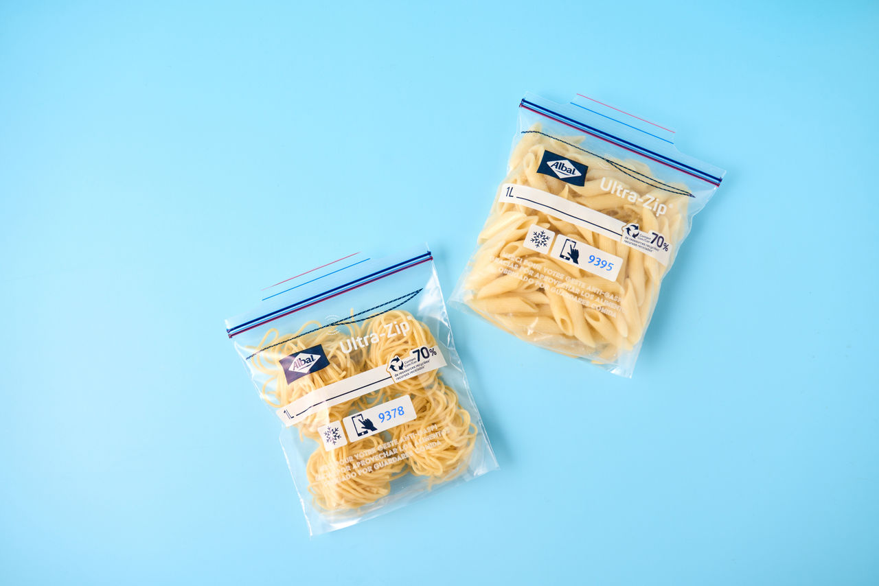                               Pasta almacenada en bolsas de congelación Albal® Ultra-Zip®.