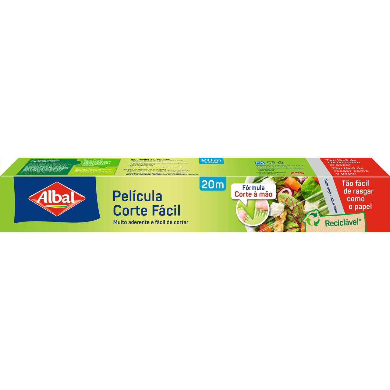 Frente da embalagem de película aderente Albal® Pelicula corte facil (20 m) com imagem do produto